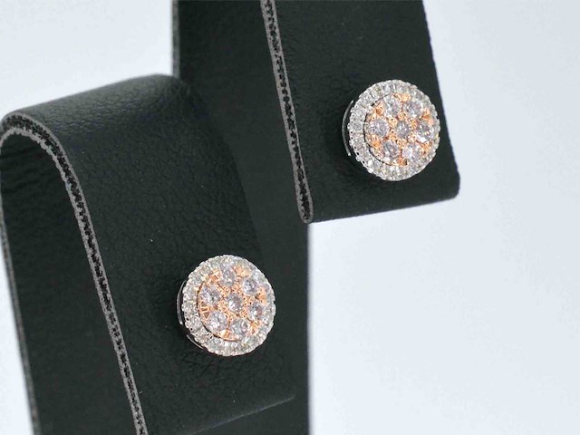 Witgouden oorbellen roze en witte natuurlijke diamant - afbeelding 5 van  8
