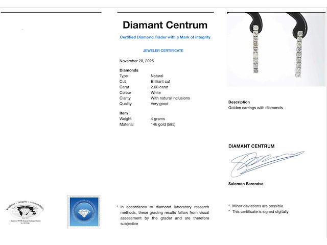 Witgouden oorhangers met briljant geslepen diamanten - afbeelding 3 van  5