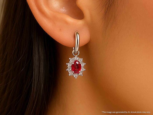 Witgouden oorhangers met natuurlijke diamanten en robijnen - afbeelding 3 van  10