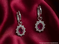 Witgouden oorhangers met natuurlijke diamanten en robijnen - afbeelding 9 van  10