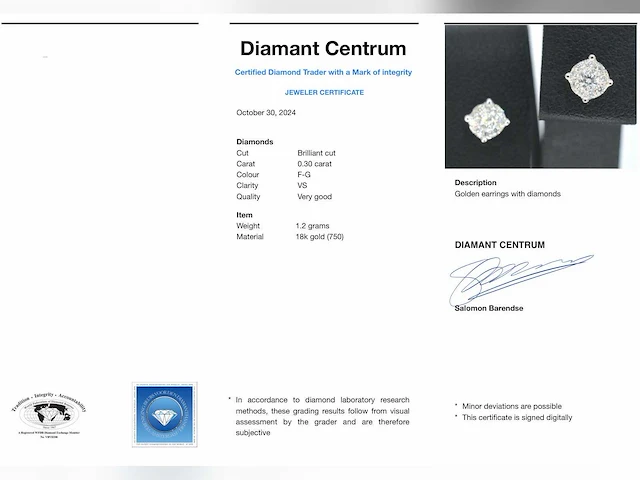 Witgouden oorknoppen diamant 0.30 ct - afbeelding 3 van  11