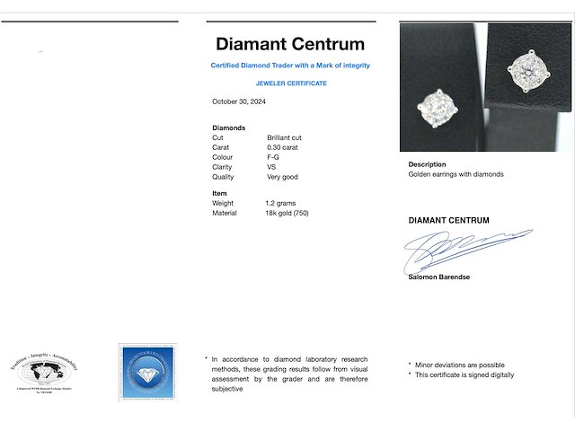 Witgouden oorknoppen met diamant - afbeelding 3 van  10