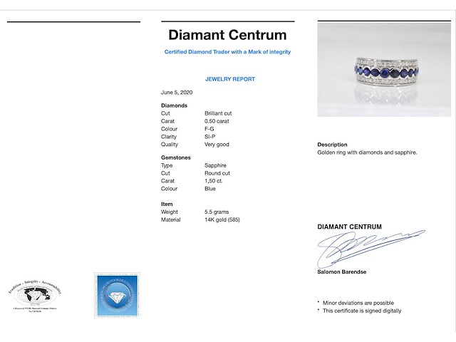 Witgouden pavé ring diamant saffier - afbeelding 5 van  5