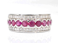 Witgouden pave ring met diamanten en robijn - afbeelding 1 van  6