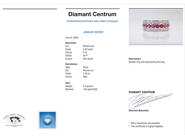 Witgouden pave ring met diamanten en robijn - afbeelding 3 van  6