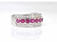 Witgouden pave ring met diamanten en robijn - afbeelding 4 van  6
