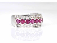 Witgouden pave ring met diamanten en robijn - afbeelding 3 van  7