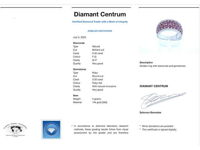Witgouden pavé ring met diamanten en robijnen - afbeelding 3 van  6