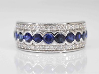 Witgouden pave ring met diamanten en saffier - afbeelding 1 van  6