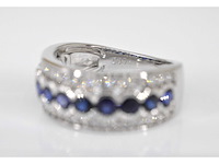 Witgouden pave ring met diamanten en saffier - afbeelding 4 van  6