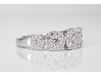 Witgouden rijring met 5 natuurlijke diamanten entourages 1.00 carat - afbeelding 6 van  10