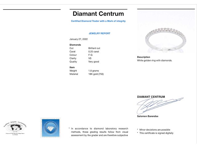 Witgouden rijring met briljant geslepen diamant - afbeelding 2 van  10