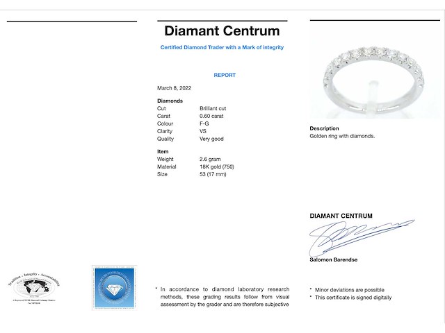 Witgouden rijring met diamanten - afbeelding 2 van  5