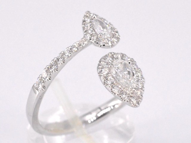 Witgouden rijring met pearshape en briljant geslepen diamanten 1.25 carat - afbeelding 8 van  12