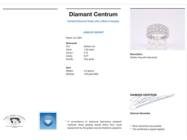 Witgouden ring briljant 1.00 ct - afbeelding 2 van  10