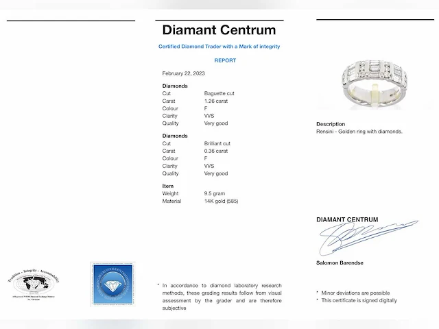 Witgouden ring diamant 1.26 ct - afbeelding 2 van  10
