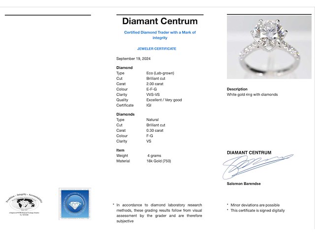 Witgouden ring diamant 2.00 carat - afbeelding 3 van  6