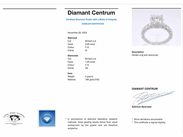 Witgouden ring diamant 3.00 ct - afbeelding 3 van  9