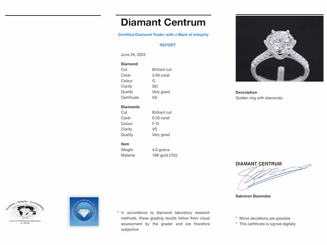 Witgouden ring diamant 3.00 ct - afbeelding 12 van  12