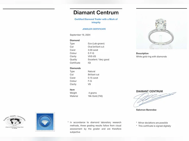 Witgouden ring diamant 3.00 ct - afbeelding 3 van  11