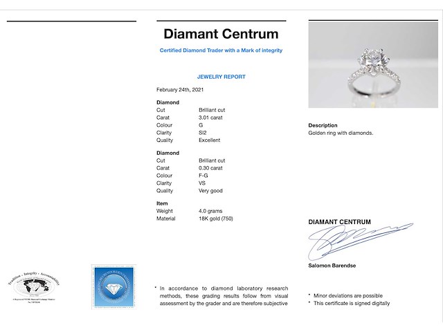 Witgouden ring diamant 3.01 carat - afbeelding 3 van  8