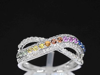 Witgouden ring diamant multicolour saffier - afbeelding 1 van  9
