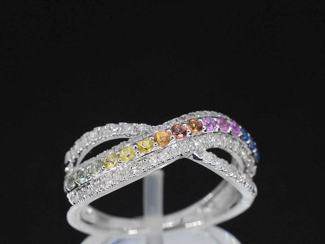 Witgouden ring diamant multicolour saffier - afbeelding 4 van  9