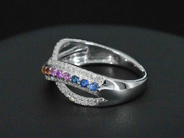 Witgouden ring diamant multicolour saffier - afbeelding 5 van  9