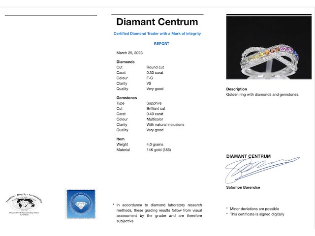 Witgouden ring diamant multicolour saffier - afbeelding 9 van  9