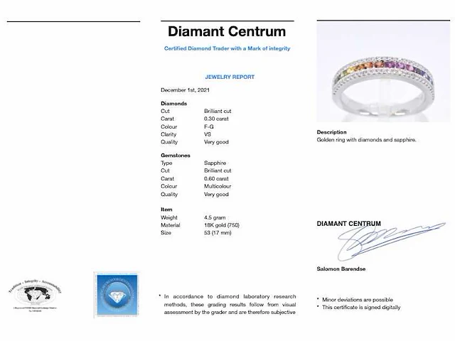 Witgouden ring diamant multicolour saffier - afbeelding 2 van  10