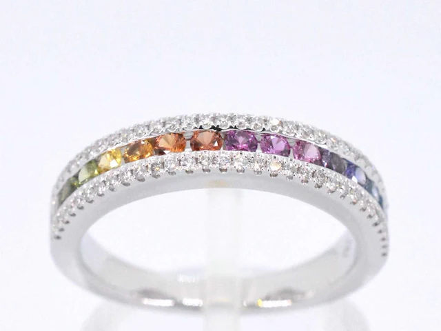 Witgouden ring diamant multicolour saffier - afbeelding 1 van  10