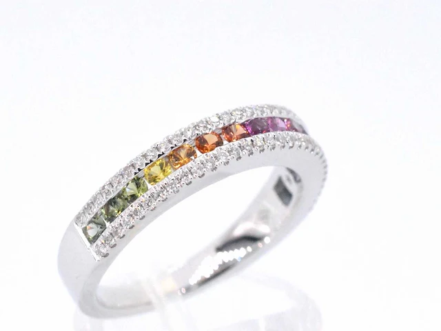 Witgouden ring diamant multicolour saffier - afbeelding 5 van  10