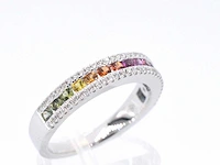 Witgouden ring diamant multicolour saffier - afbeelding 5 van  10
