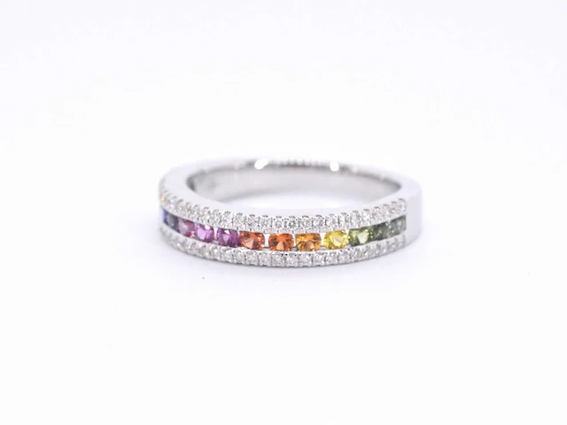 Witgouden ring diamant multicolour saffier - afbeelding 9 van  10
