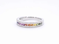 Witgouden ring diamant multicolour saffier - afbeelding 9 van  10