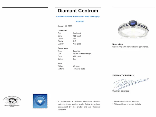Witgouden ring diamant saffier - afbeelding 2 van  10