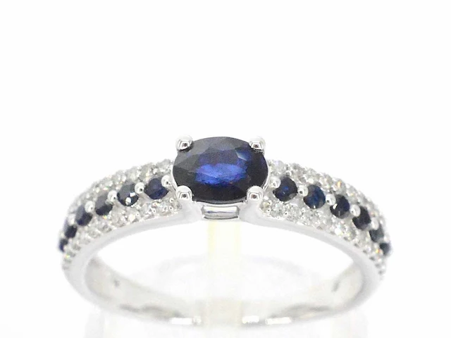 Witgouden ring diamant saffier - afbeelding 1 van  10