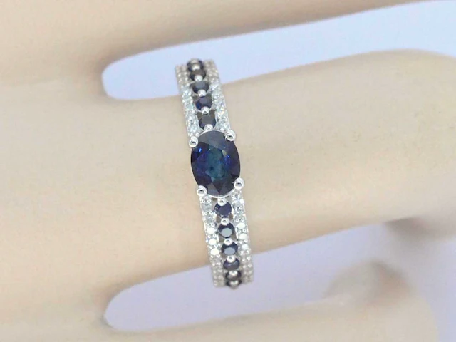 Witgouden ring diamant saffier - afbeelding 3 van  10