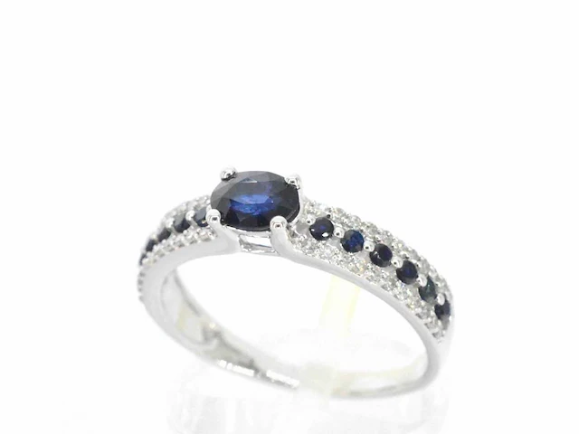 Witgouden ring diamant saffier - afbeelding 4 van  10