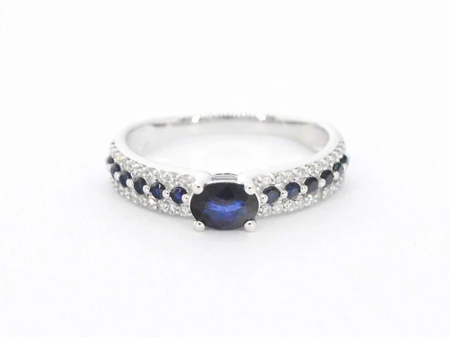 Witgouden ring diamant saffier - afbeelding 7 van  10