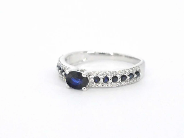 Witgouden ring diamant saffier - afbeelding 9 van  10