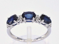 Witgouden ring diamanten en saffier - afbeelding 1 van  10