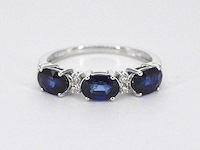 Witgouden ring diamanten en saffier - afbeelding 8 van  10