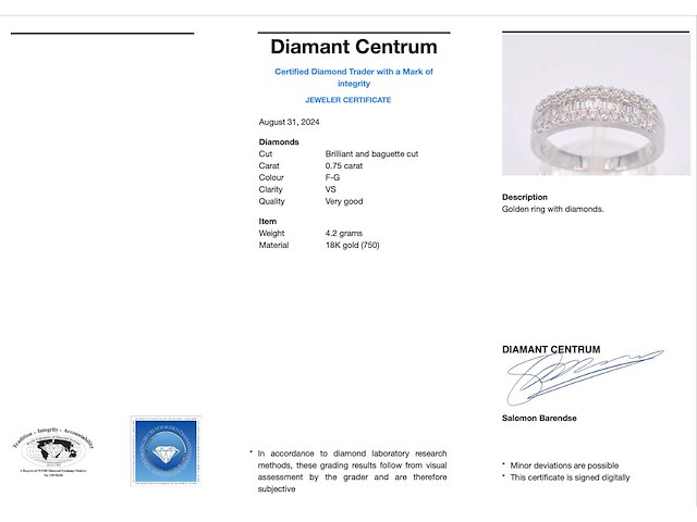 Witgouden ring met briljant en baguette diamanten - afbeelding 4 van  10