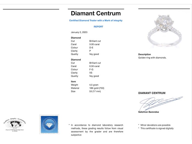 Witgouden ring met briljant geslepen diamant 3.00 carat - afbeelding 3 van  9