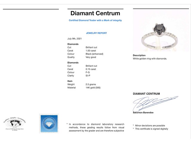 Witgouden ring met briljant geslepen zwarte diamant en witte diamanten - afbeelding 4 van  10