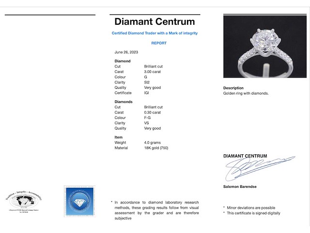 Witgouden ring met diamant 3.00 carat - afbeelding 6 van  12