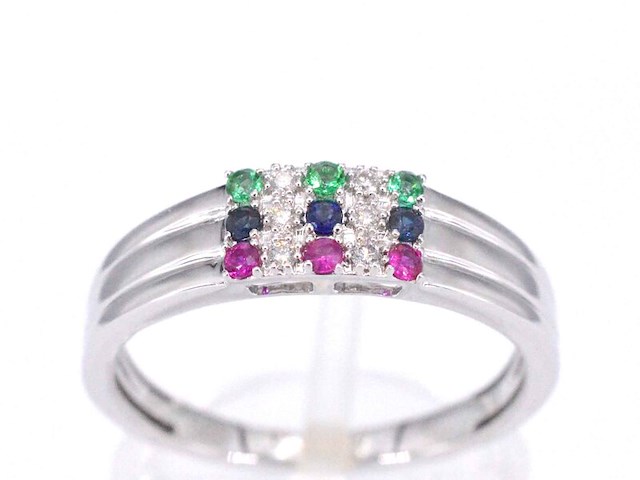 Witgouden ring met diamant en multicolour edelstenen - afbeelding 1 van  11