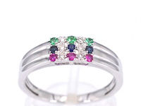 Witgouden ring met diamant en multicolour edelstenen - afbeelding 1 van  11