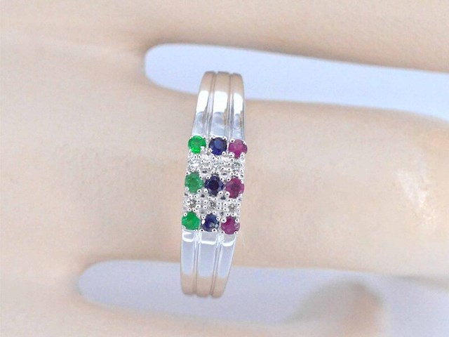 Witgouden ring met diamant en multicolour edelstenen - afbeelding 4 van  11